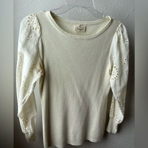 Cream business casual sweater with puff sleeves